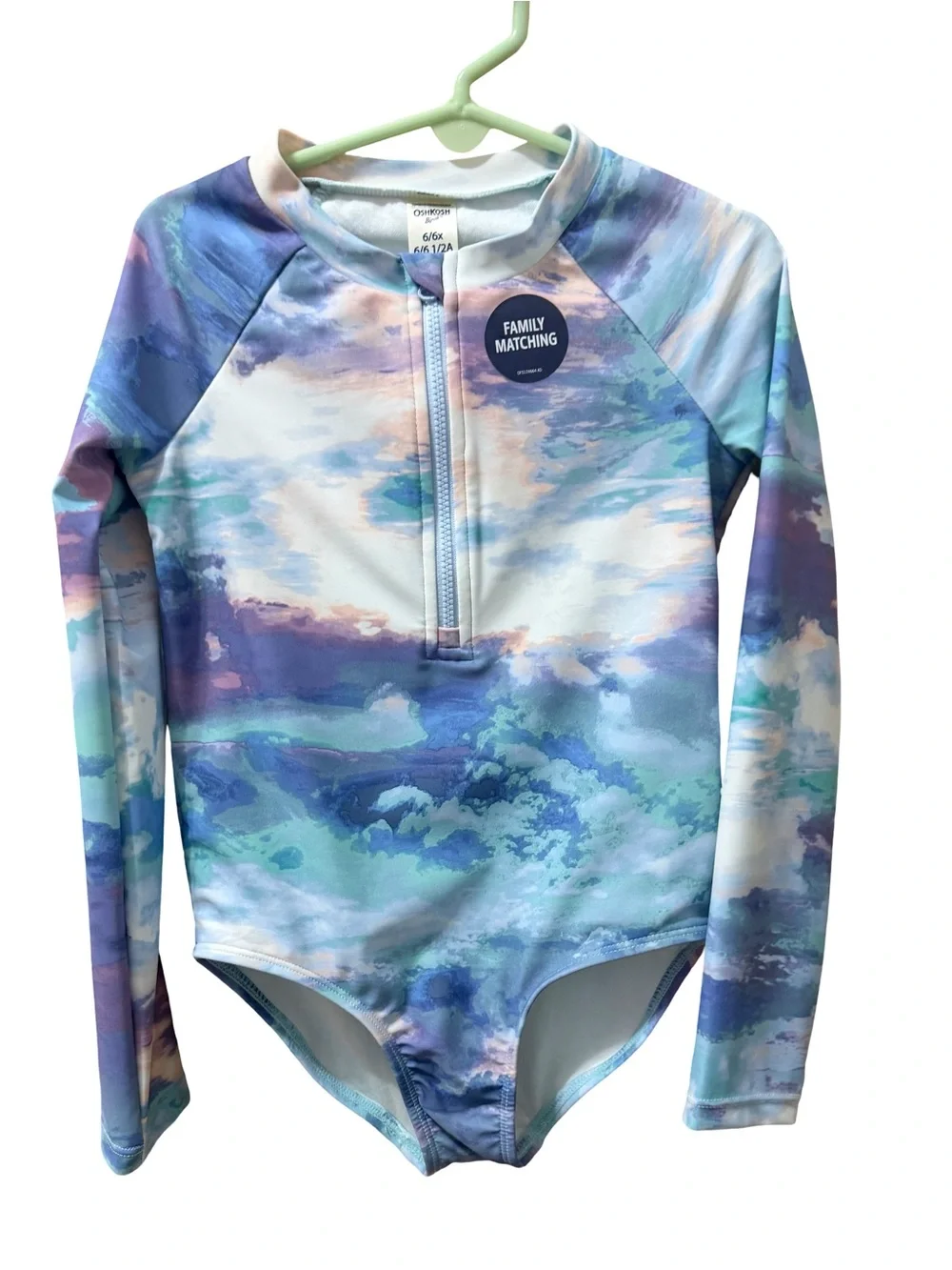Long Sleeve One-Piece Rash Guard Swimsuit in Blue & Purple